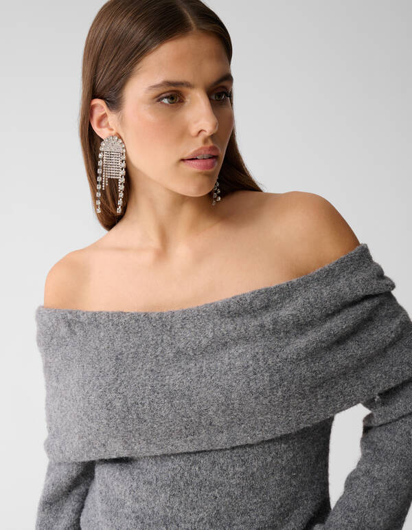 Off Shoulder Pullover Grau SHOEBY WOMEN