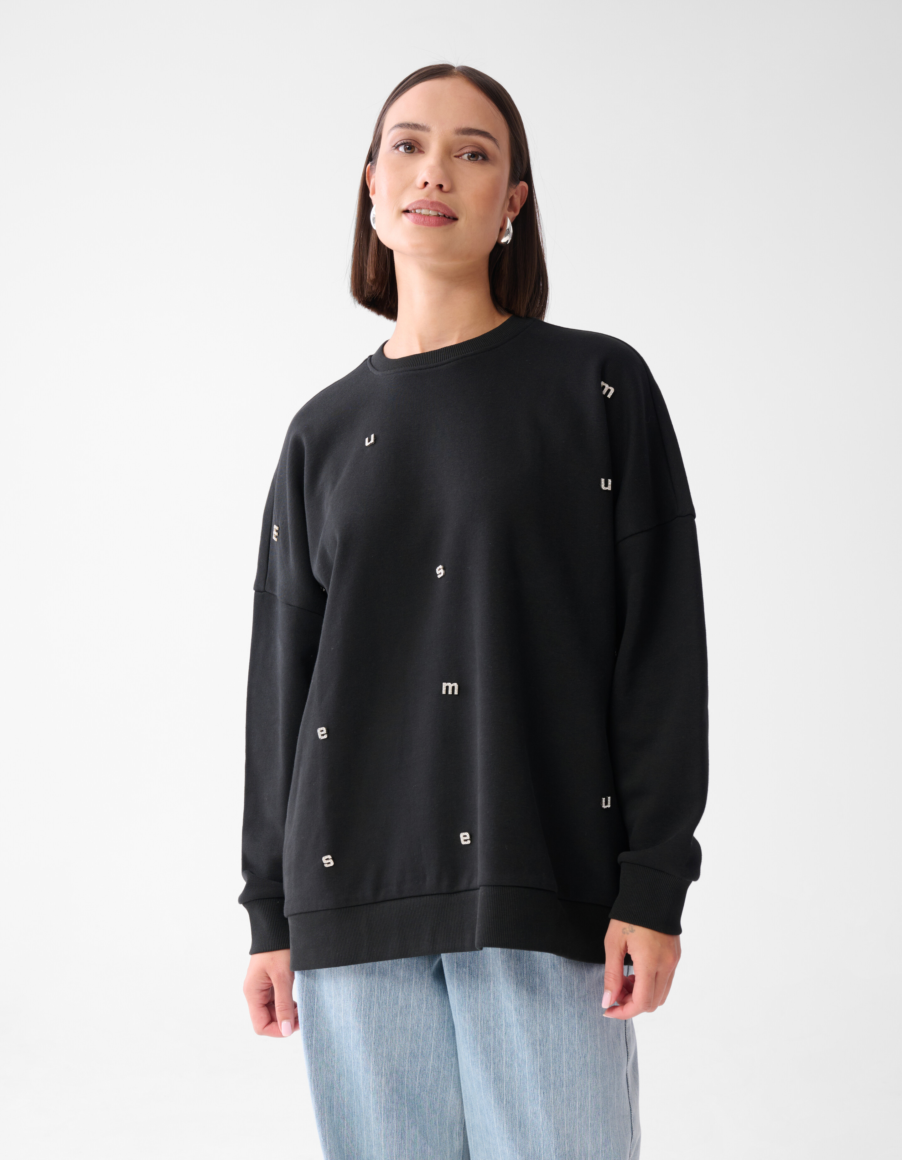 Strass-Buchstaben-Pullover Schwarz SHOEBY WOMEN