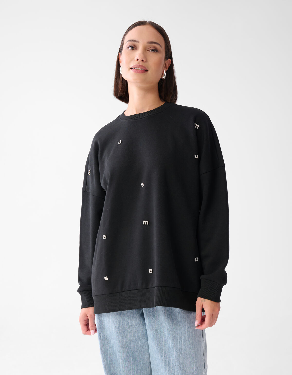 Strass-Buchstaben-Pullover Schwarz SHOEBY WOMEN