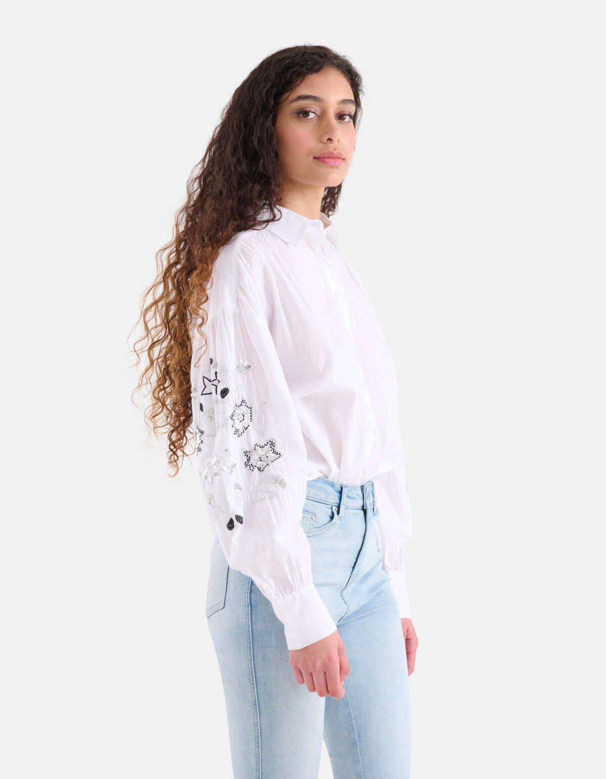 Bluse mit Stickerei und Pailletten Weiß SHOEBY WOMEN