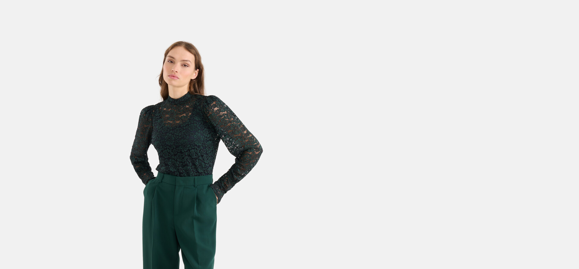 Zweifarbiges Spitzenoberteil Dunkelgrün SHOEBY WOMEN