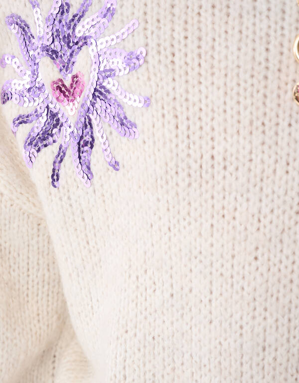 Pailletten Strickpullover Gebrochen Weiß SHOEBY GIRLS