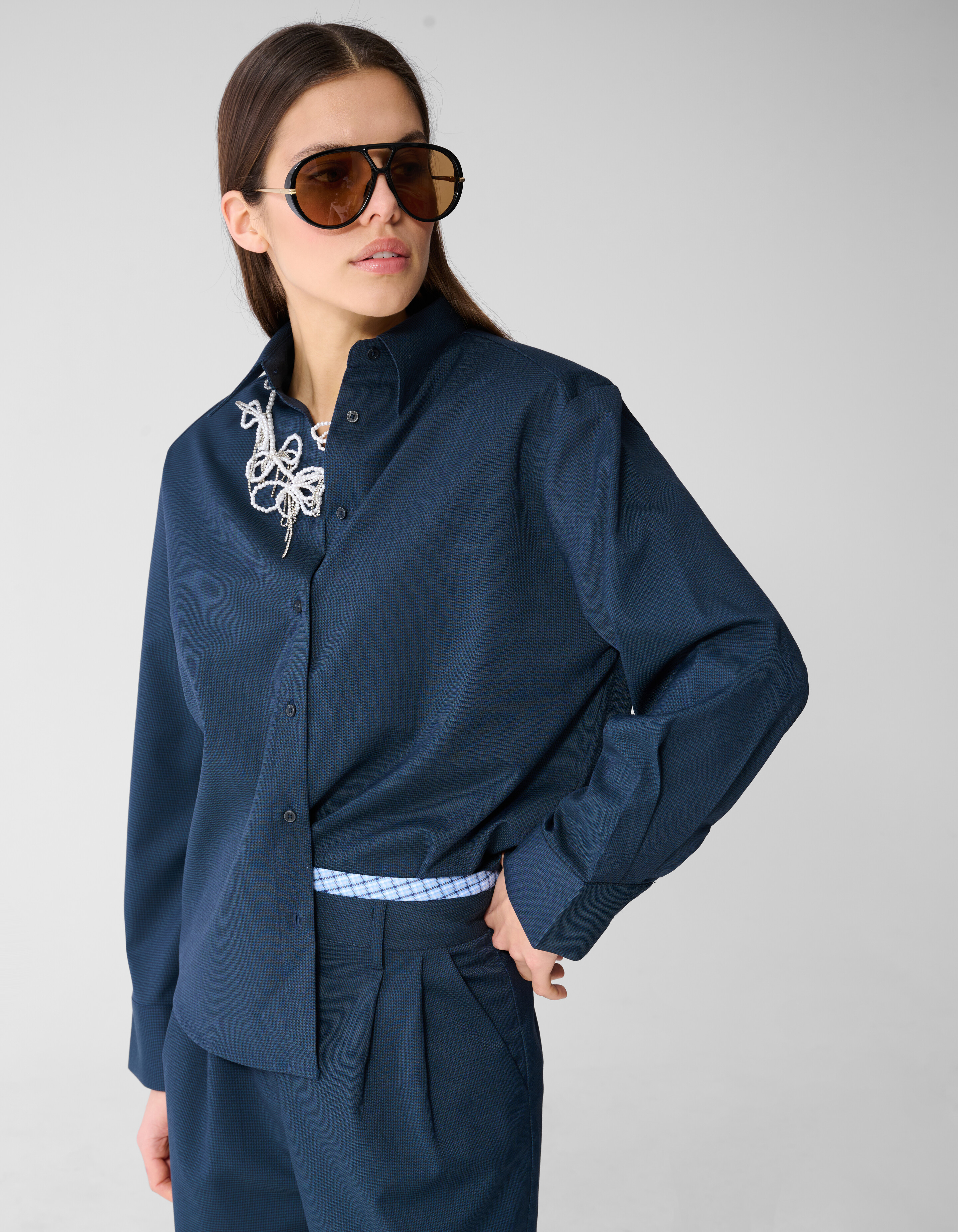 Kariertes gepolstertes Bluse Dunkelblau SHOEBY WOMEN