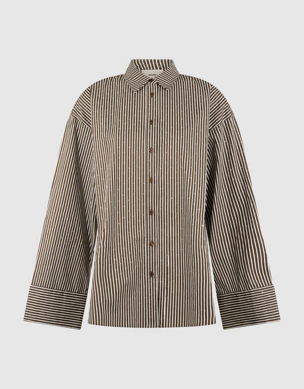 Nadelstreifenbluse mit Strasssteinen, Braun SHOEBY WOMEN