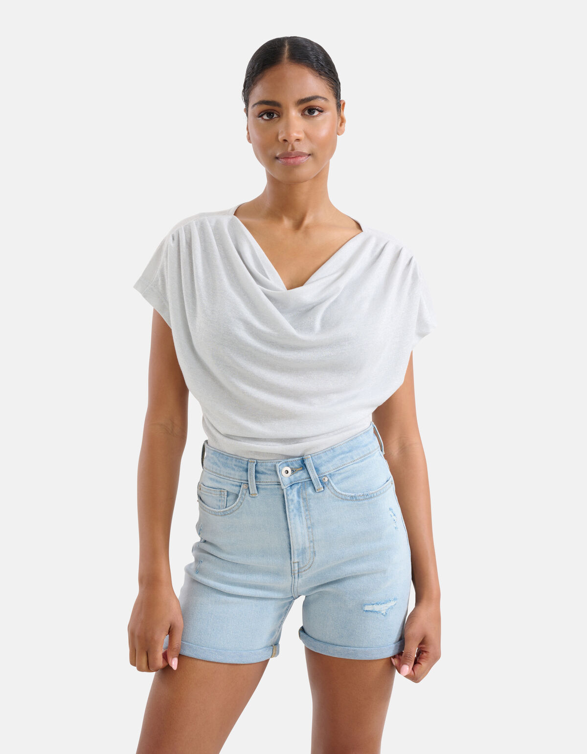 Drapiertes Glitzer-Top Silber SHOEBY WOMEN