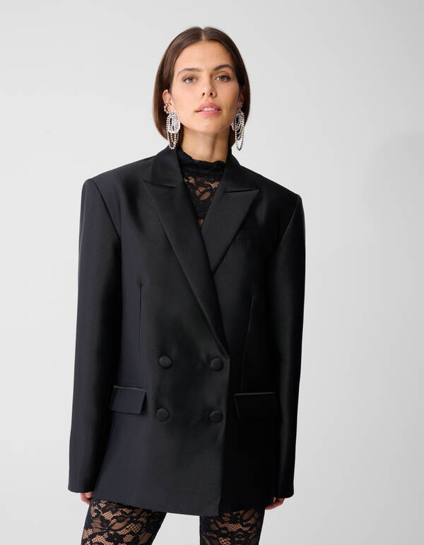 Oversized Satin Twill Blazer Black SHOEBY WOMEN