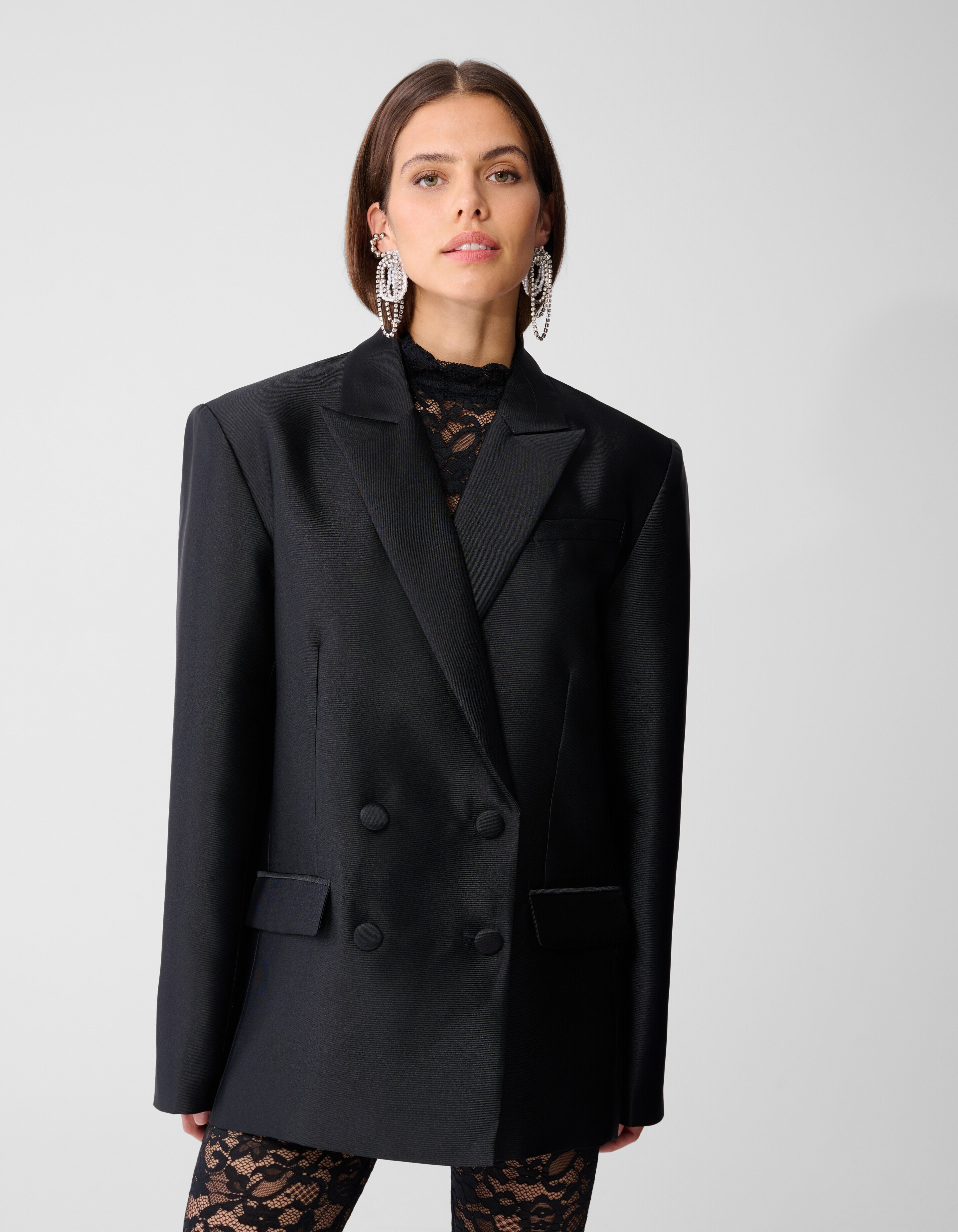 Oversized Satin Twill Blazer Black SHOEBY WOMEN