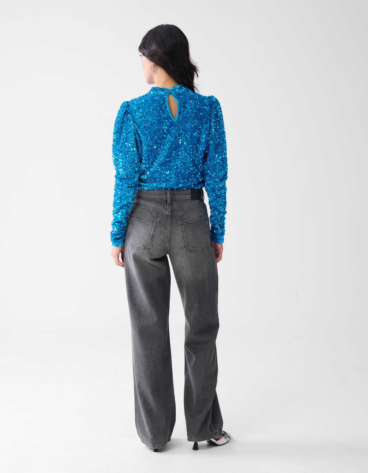 Samt-Pailletten-Top Blau SHOEBY WOMEN