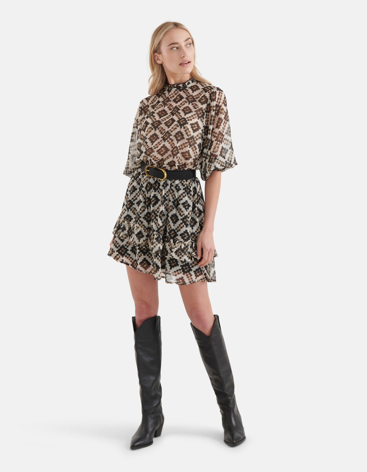 Printed Chiffon Kleid Beige SHOEBY WOMEN