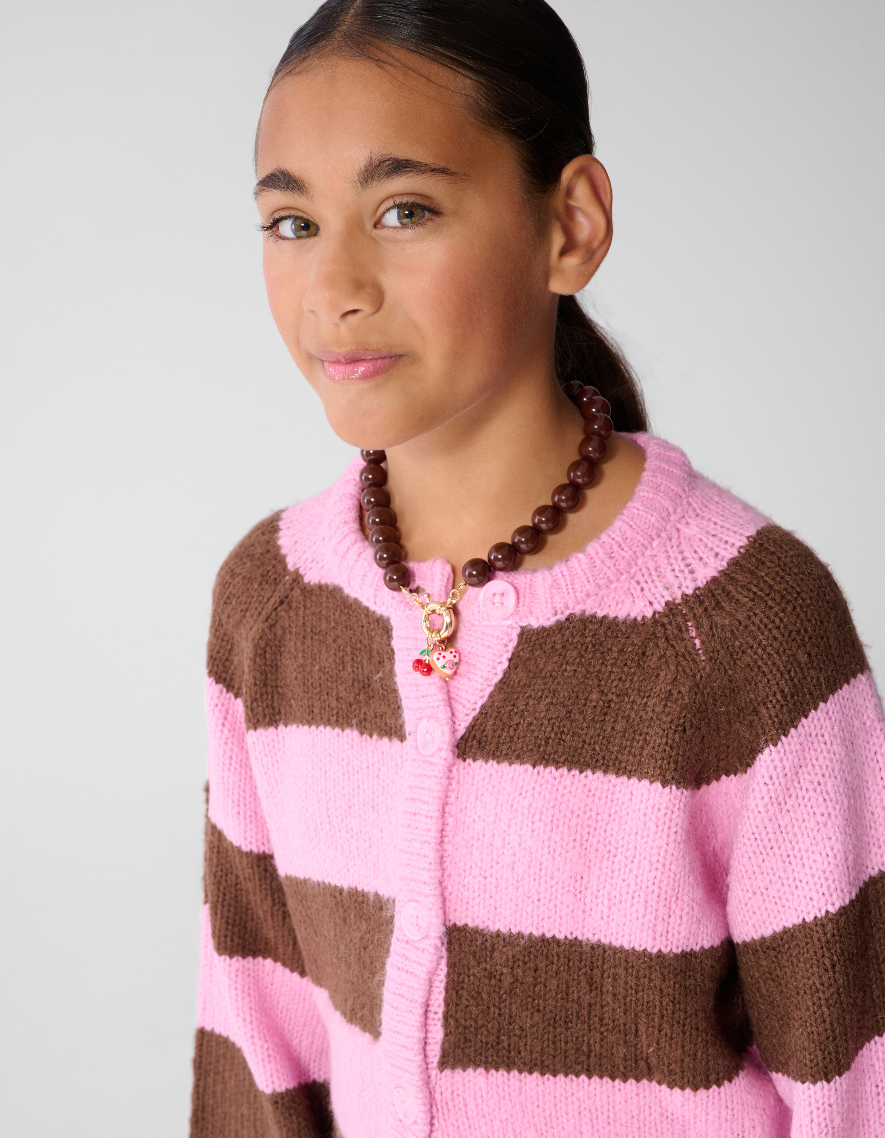 Oversized Gestreifte Cardigan Rosa/Braun SHOEBY GIRLS