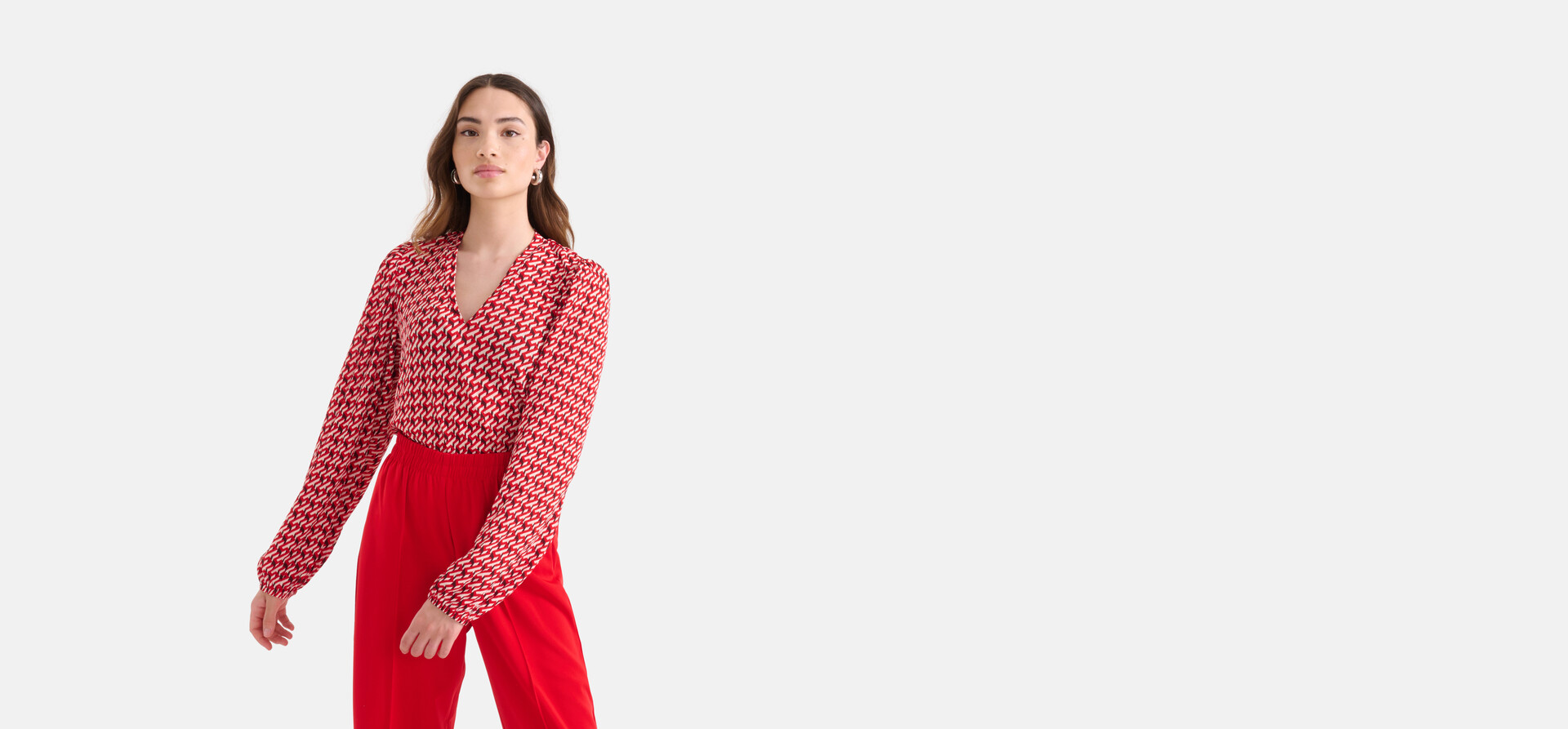 Grafische Crinkle Top Rood SHOEBY WOMEN