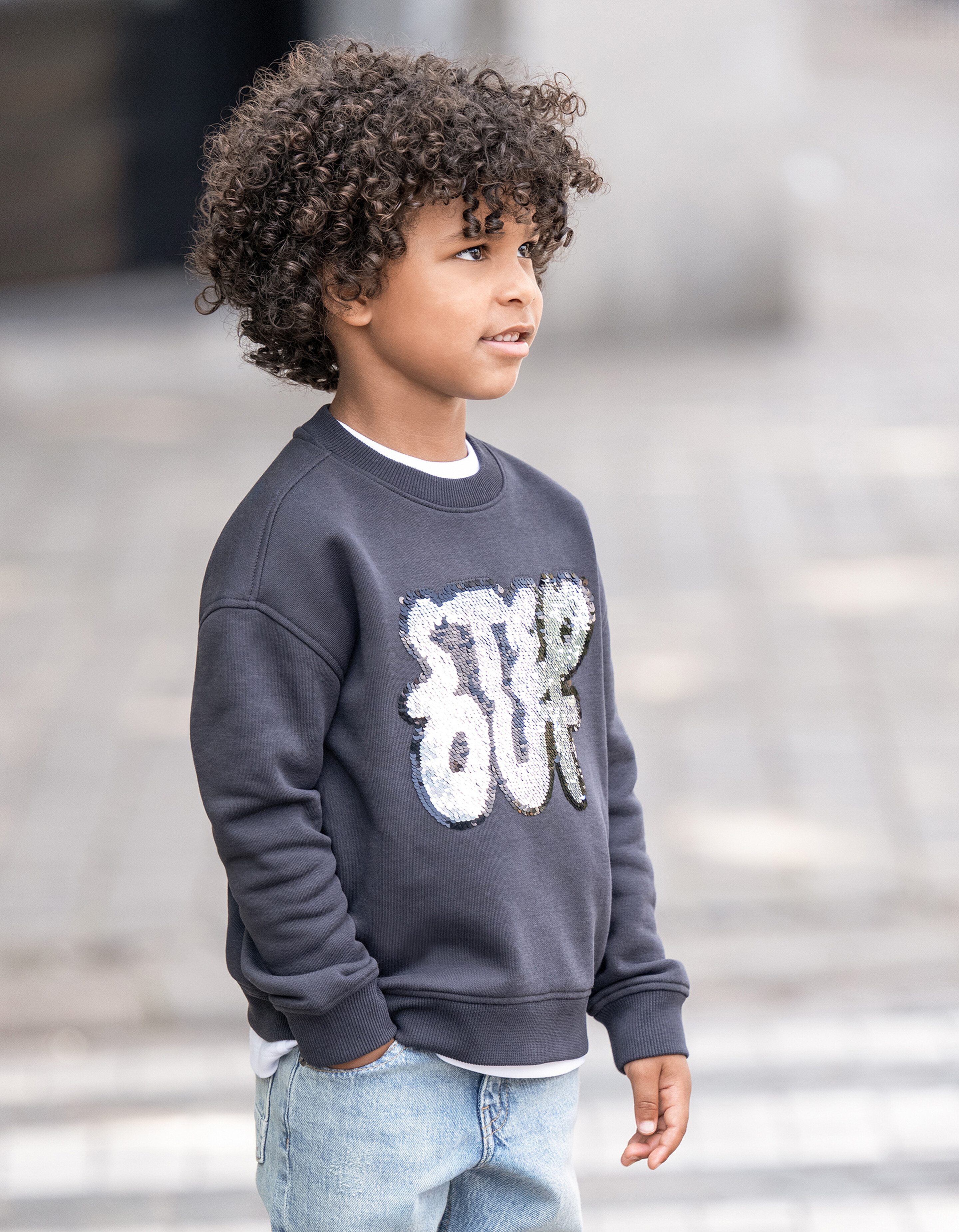 Zwei-Wege-Paillettenpullover Dunkelgrau SHOEBY BOYS