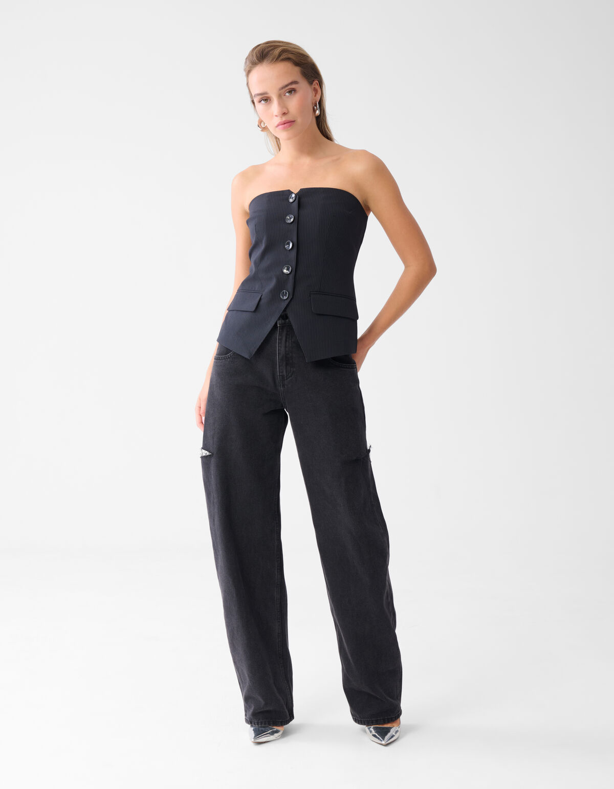 Side Cut Straight Fit Jeans Schwarz SHOEBY WOMEN