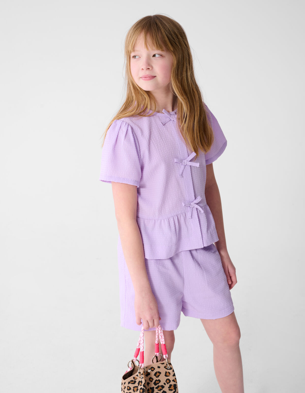 Schleifenstreifen-Bluse Helllila SHOEBY GIRLS