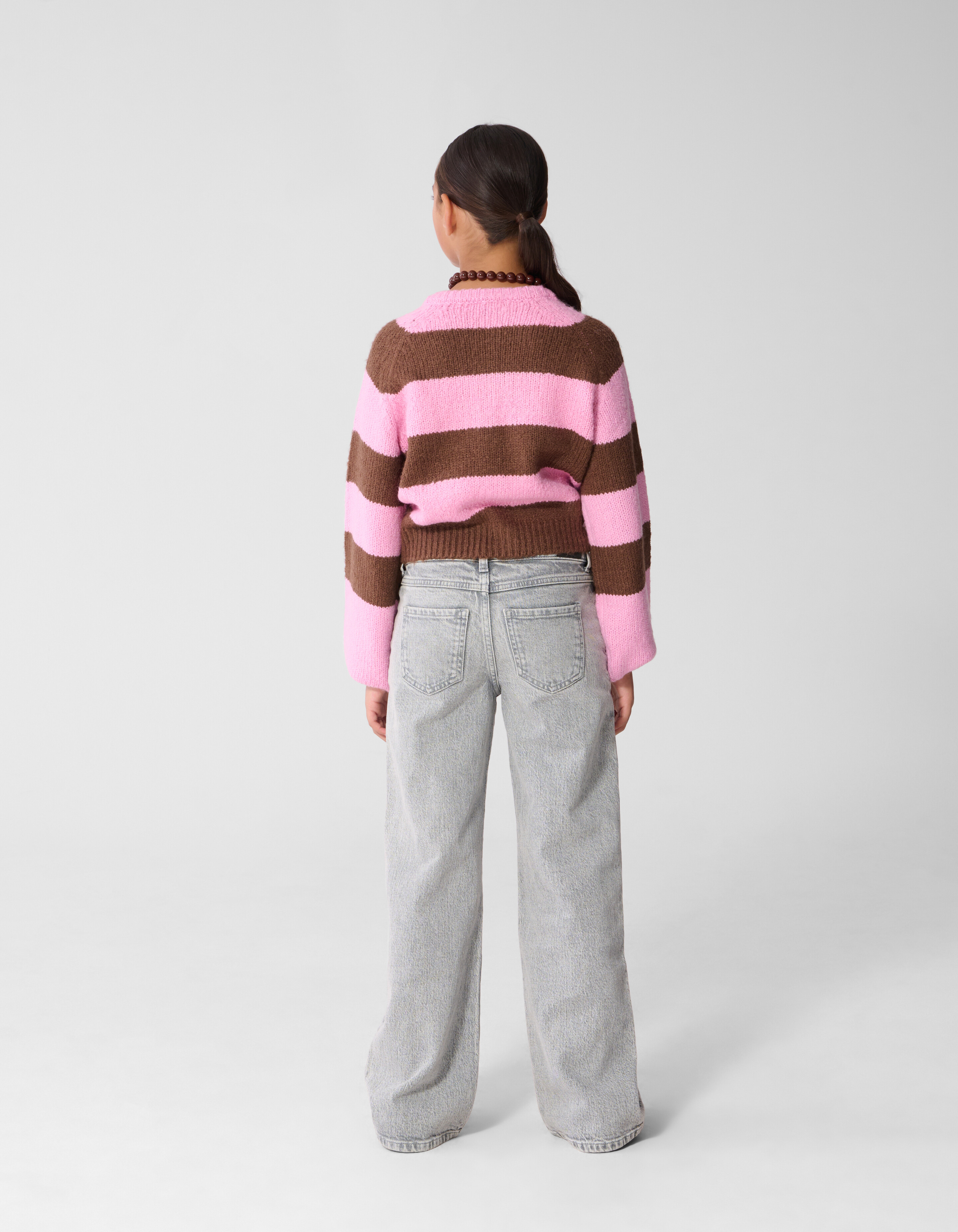 Oversized Gestreifte Cardigan Rosa/Braun SHOEBY GIRLS