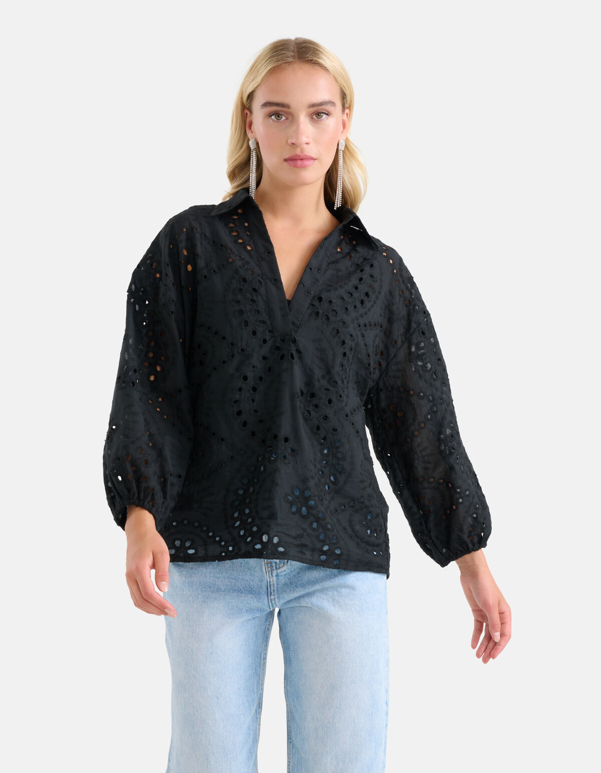 Broderie-Bluse Schwarz SHOEBY WOMEN