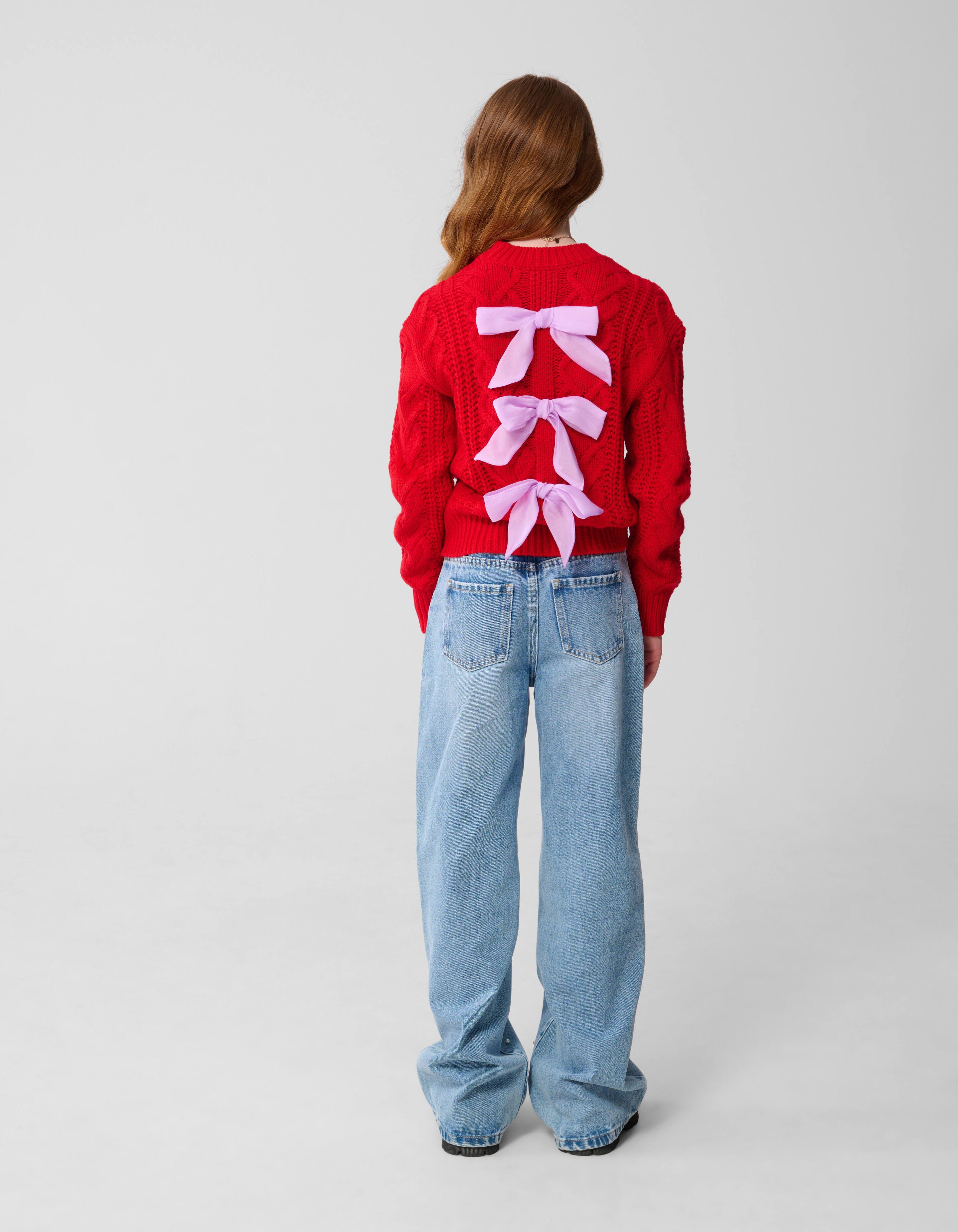 Zopfmusterpullover mit Schleife Rot SHOEBY GIRLS