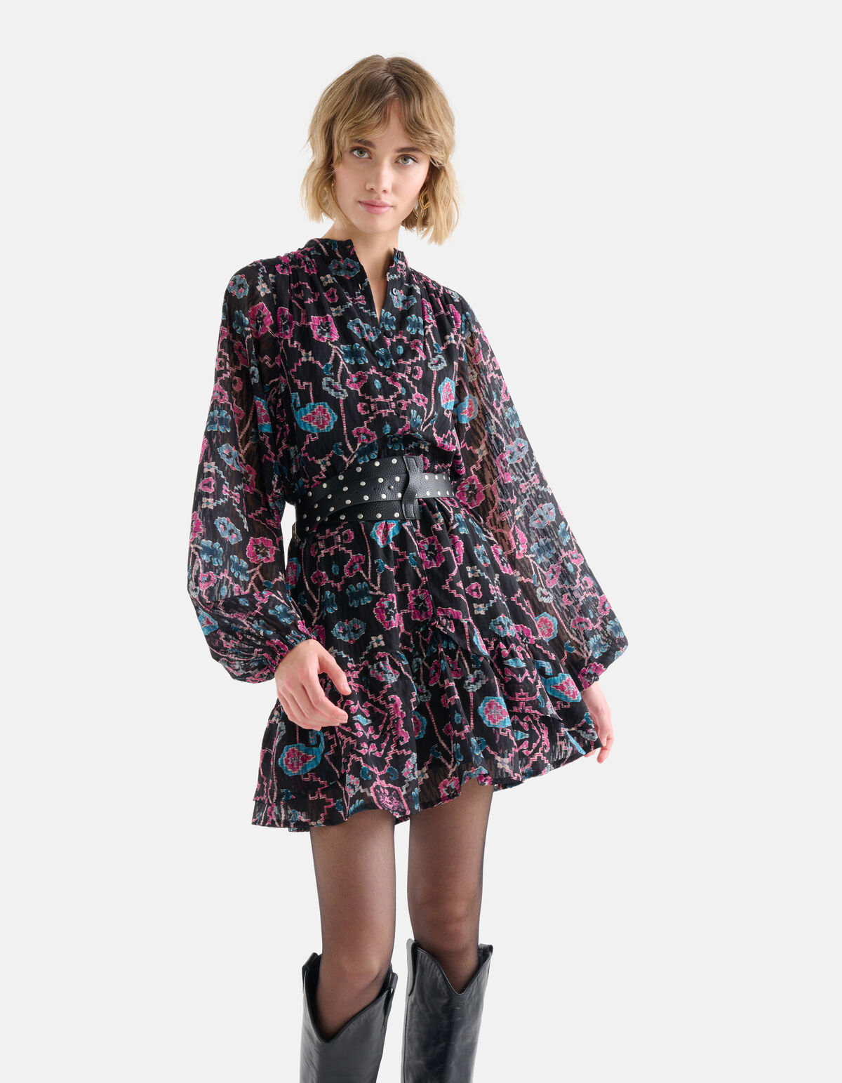 Kleid mit grafischem Druck Schwarz SHOEBY WOMEN