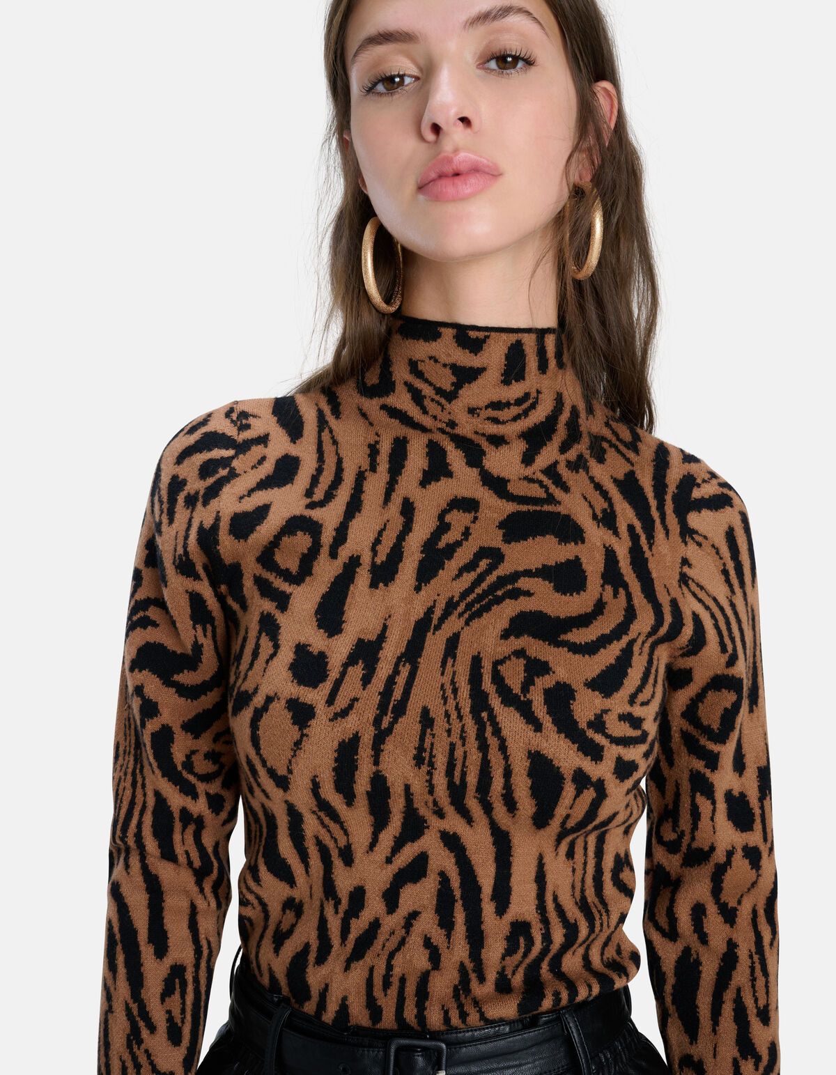 Rollkragenpullover mit Leopardenprint Braun SHOEBY WOMEN