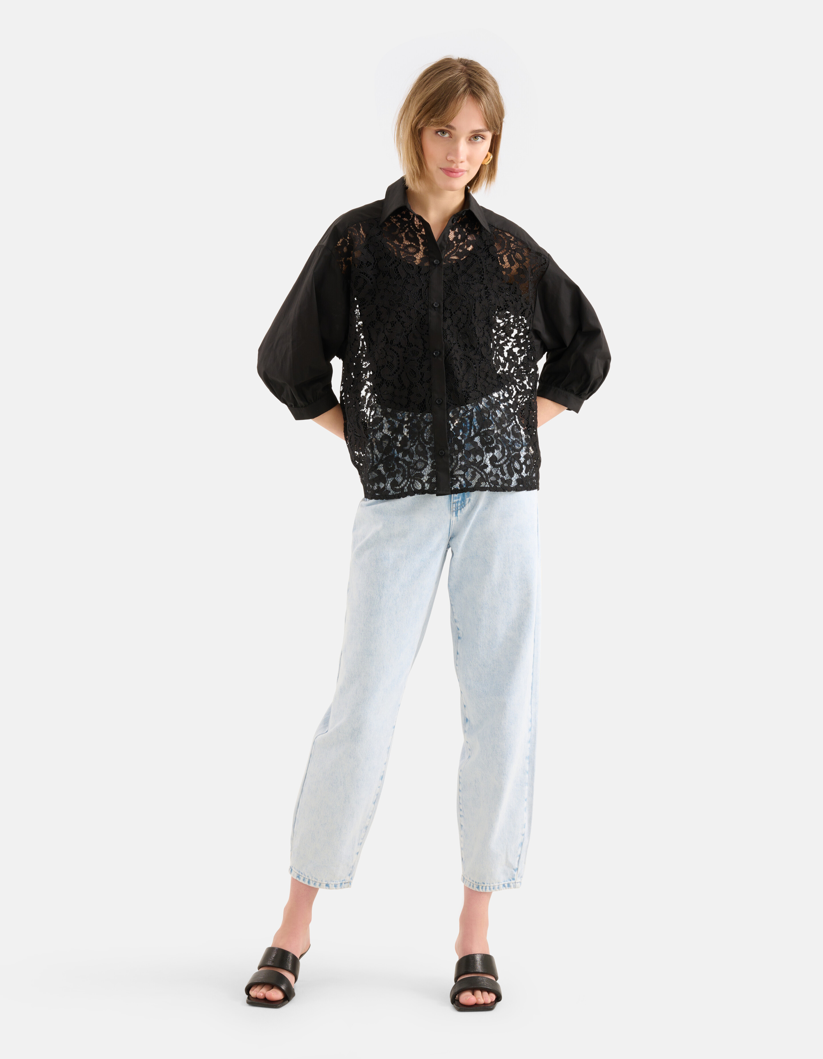 Bluse aus Spitzenpopeline Schwarz SHOEBY WOMEN