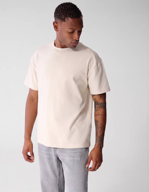 Basic-T-Shirt mit Aufdruck Beige SHOEBY MEN