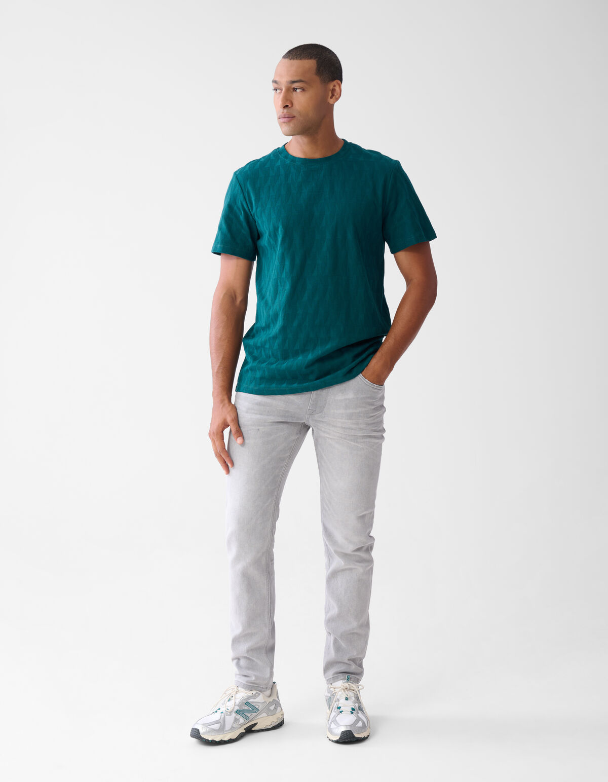 Jacquard-T-Shirt Dunkelgrün SHOEBY MEN