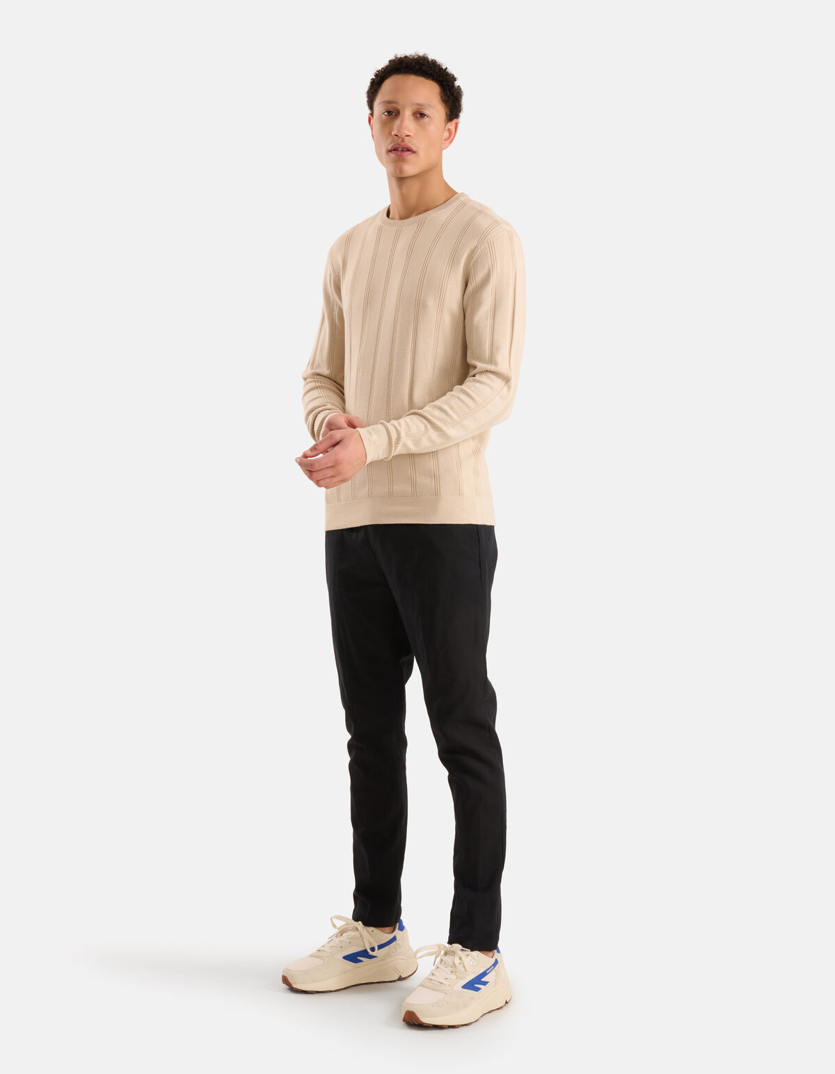 Gestreifter Pullover mit Rundhalsausschnitt Beige SHOEBY MEN