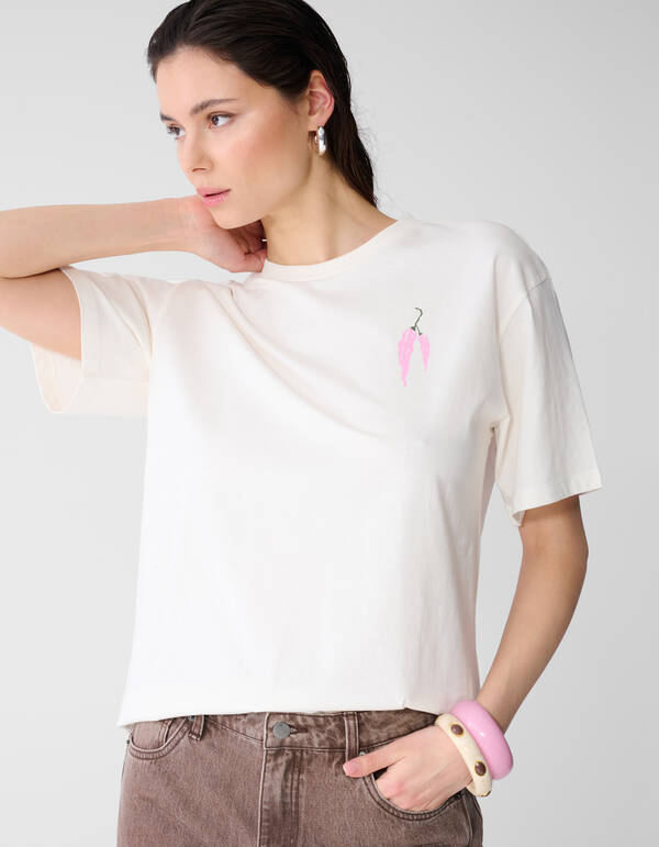 Pepper Artwork T-Shirt Gebrochen Wei&szlig; SHOEBY WOMEN