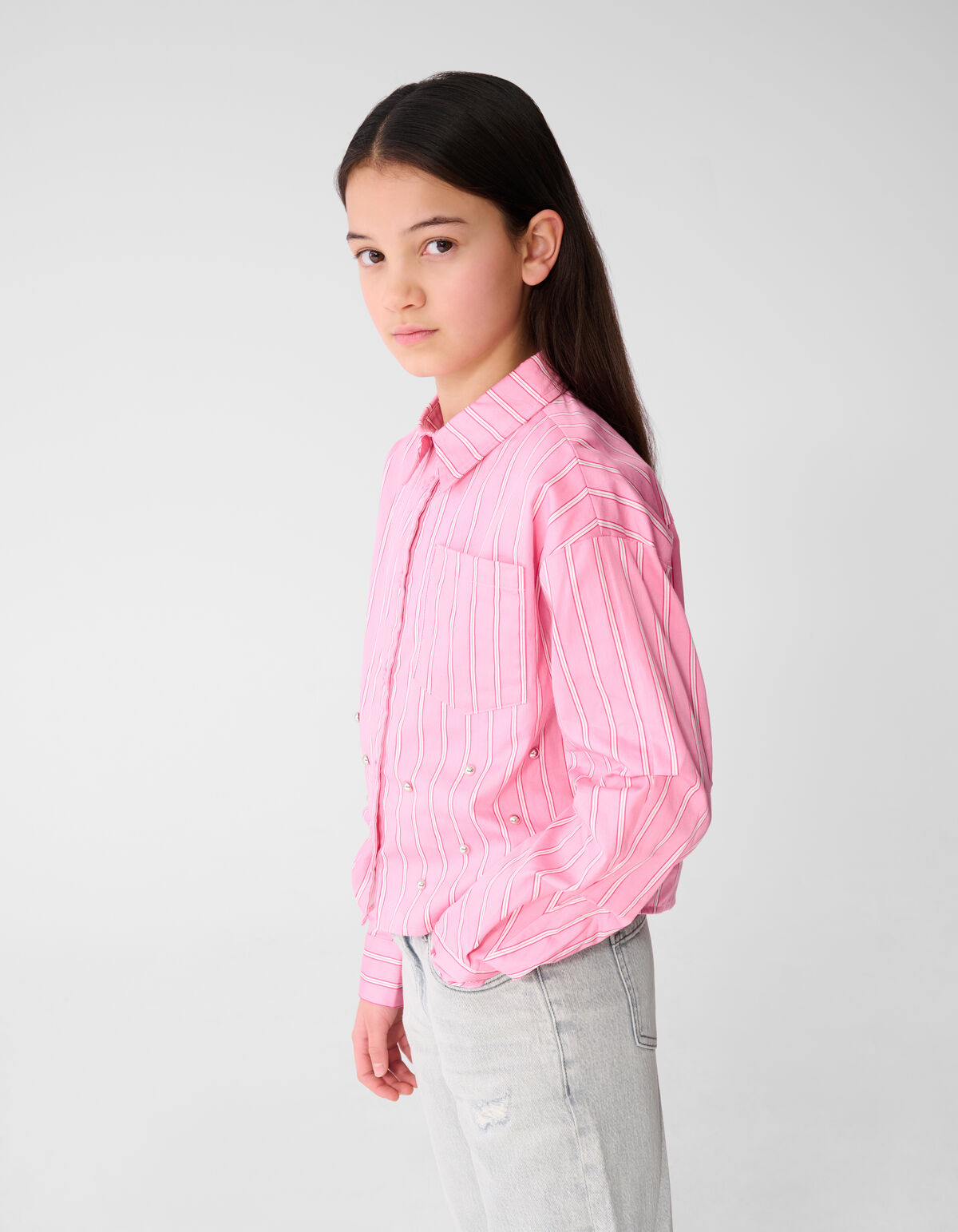 Nadelstreifen-Bluse mit Kn&ouml;pfen Rosa SHOEBY GIRLS