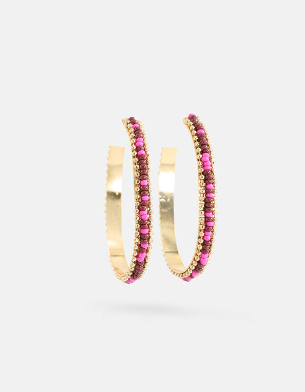 Ovale Beaded Hoops Oorbellen Roze SHOEBY ACCESSOIRES