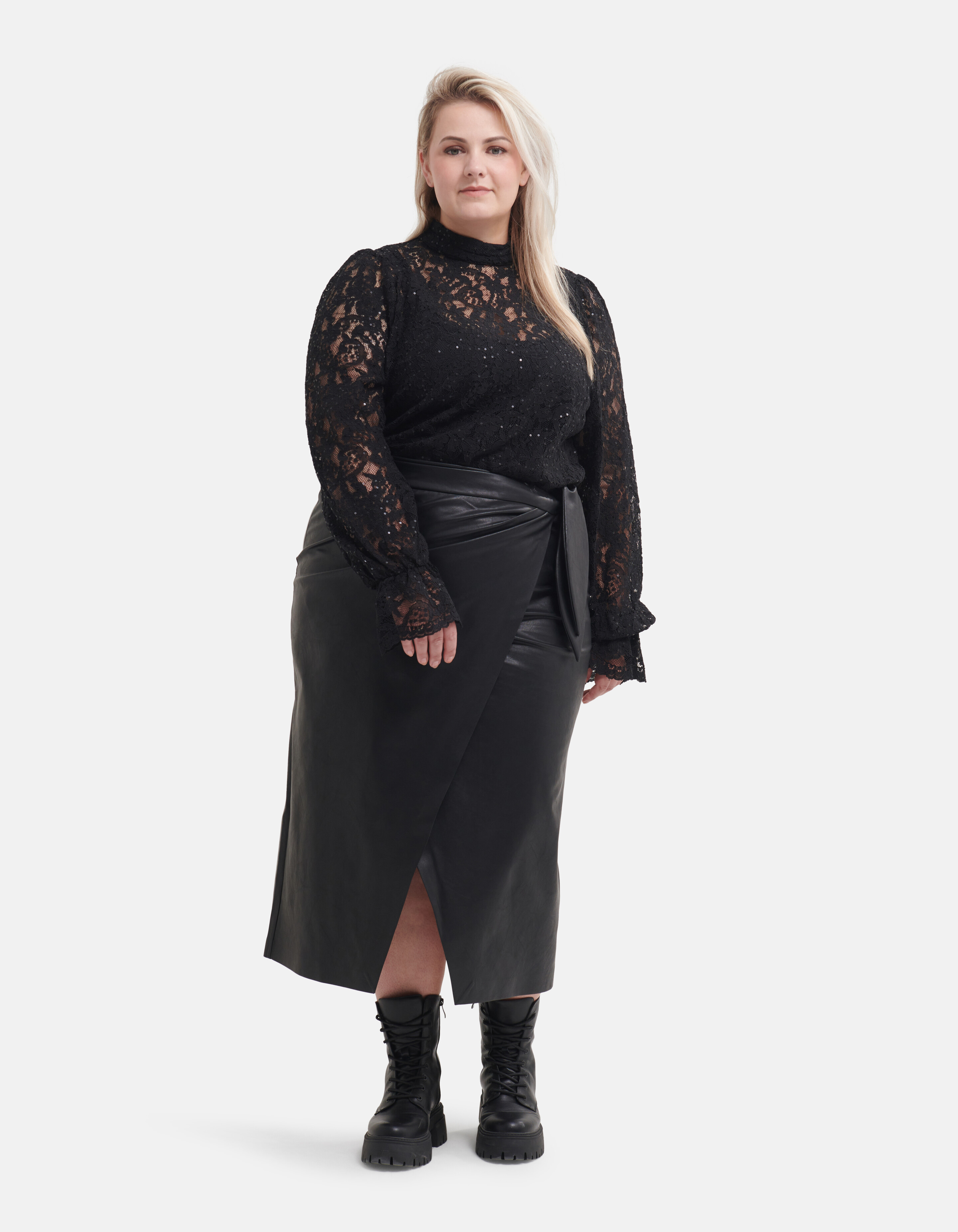 Veganer Midirock aus Leder Schwarz von Fred SHOEBY WOMEN
