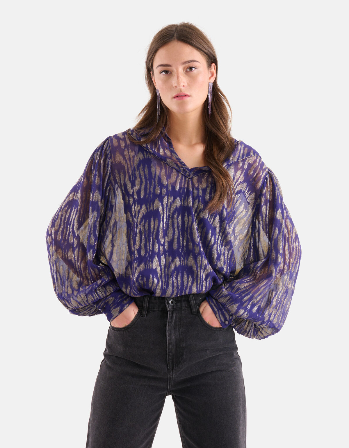 Jacquard-Lurex-Bluse Lila SHOEBY WOMEN