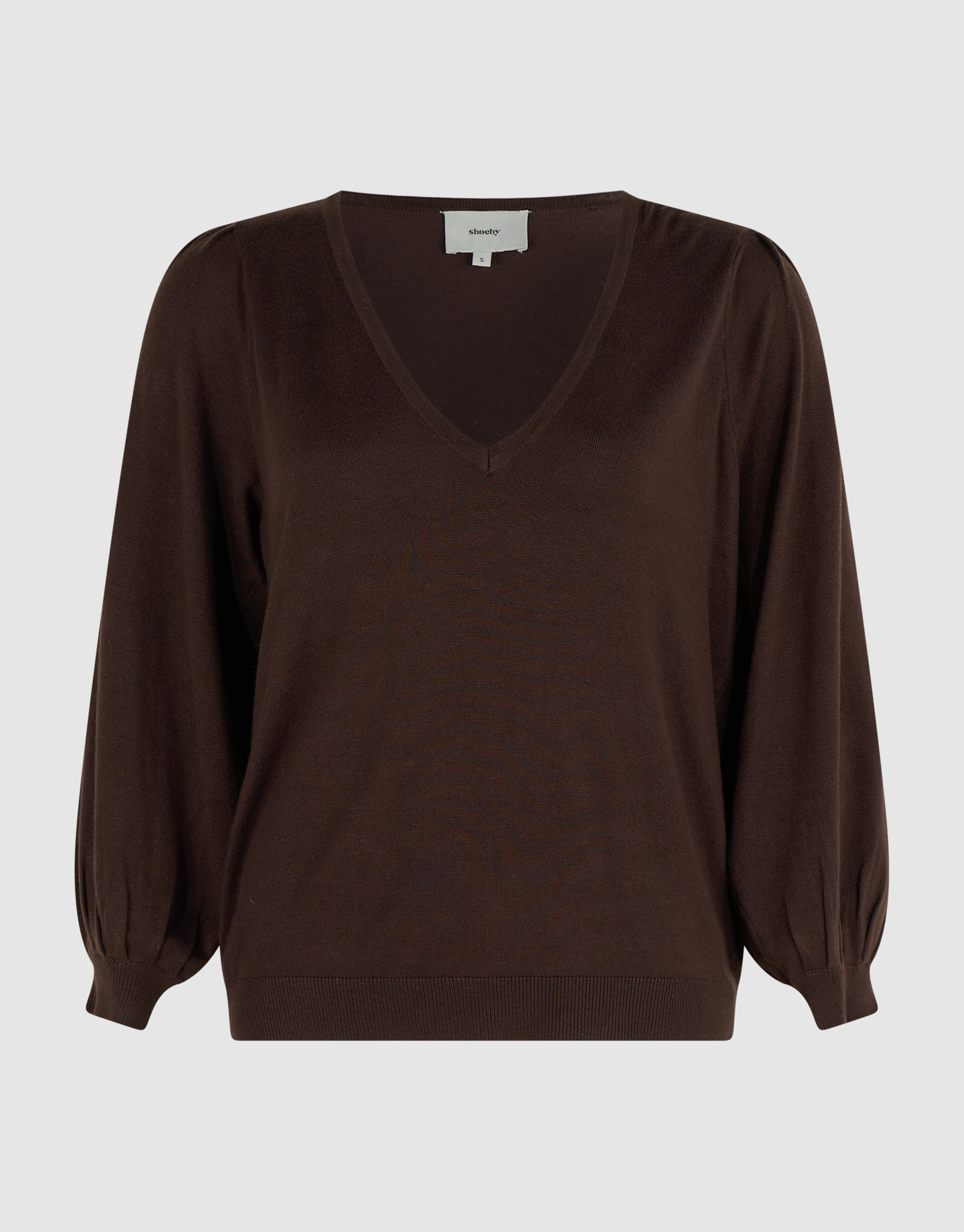 Gebreide V-neck Trui Donkerbruin SHOEBY WOMEN