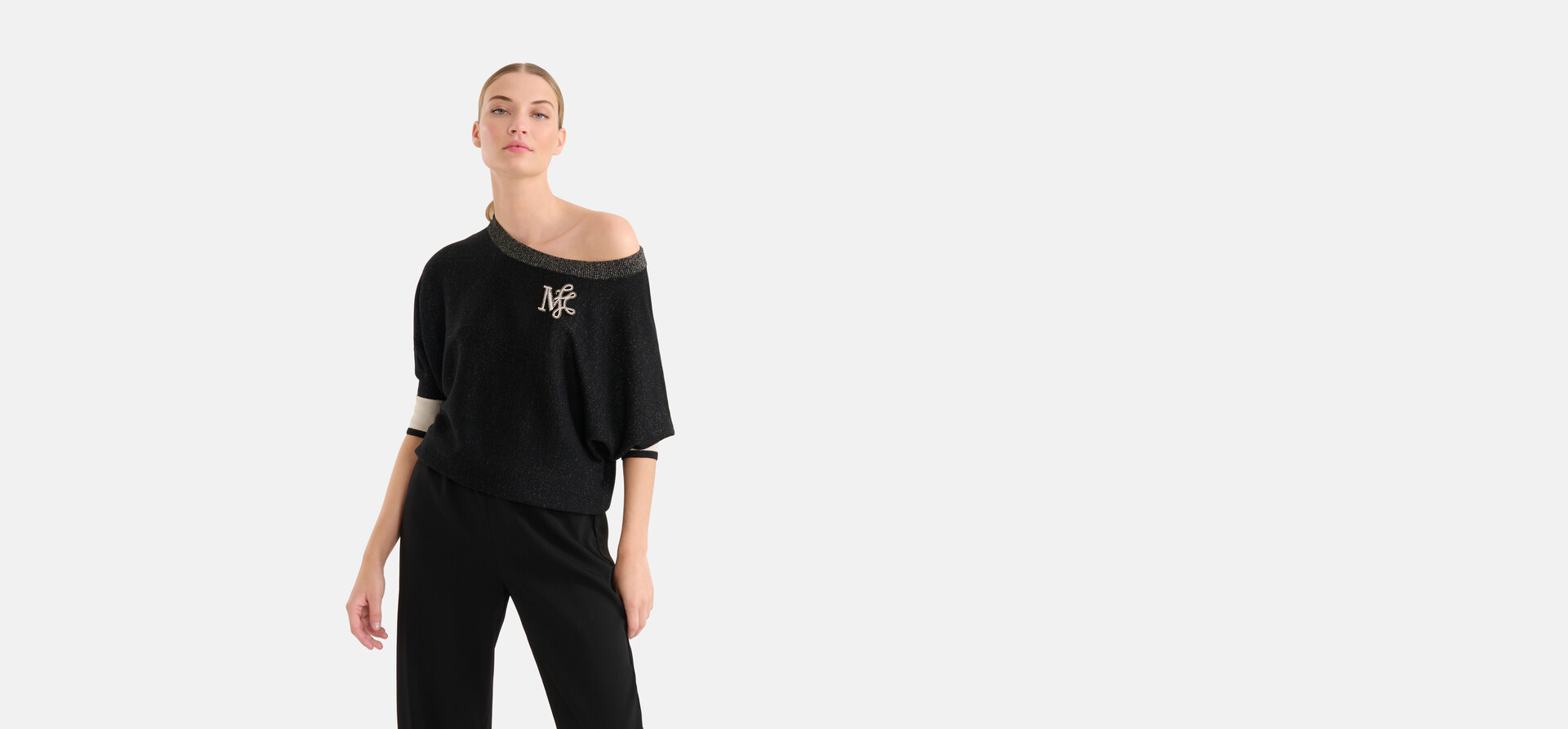 Colourblock Fledermausärmel Pullover Schwarz von M SHOEBY WOMEN