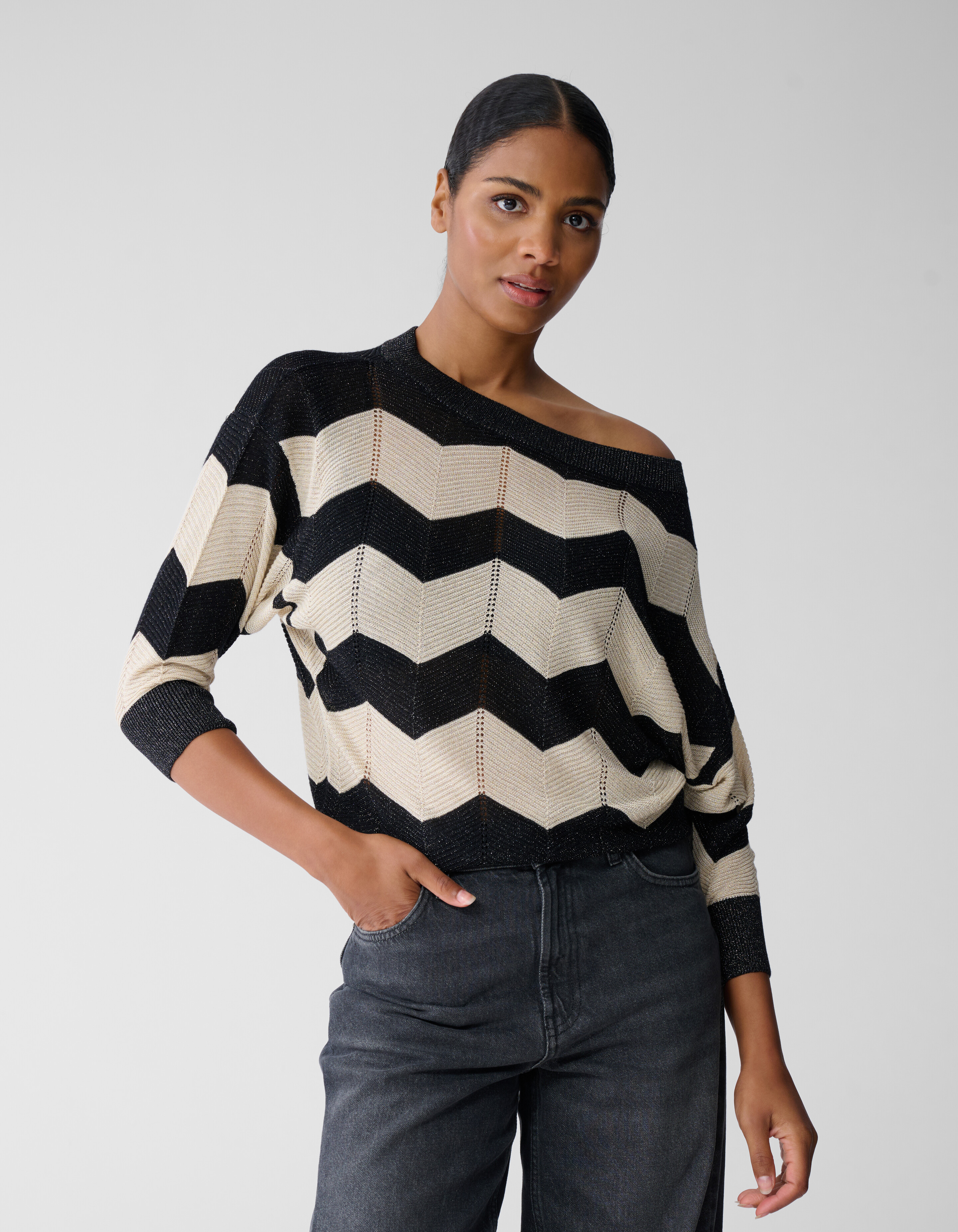 Glitzer Streifen Fledermaus Pullover Sand SHOEBY WOMEN