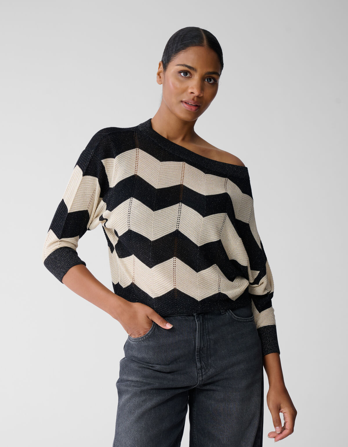 Glitzer Streifen Fledermaus Pullover Sand SHOEBY WOMEN
