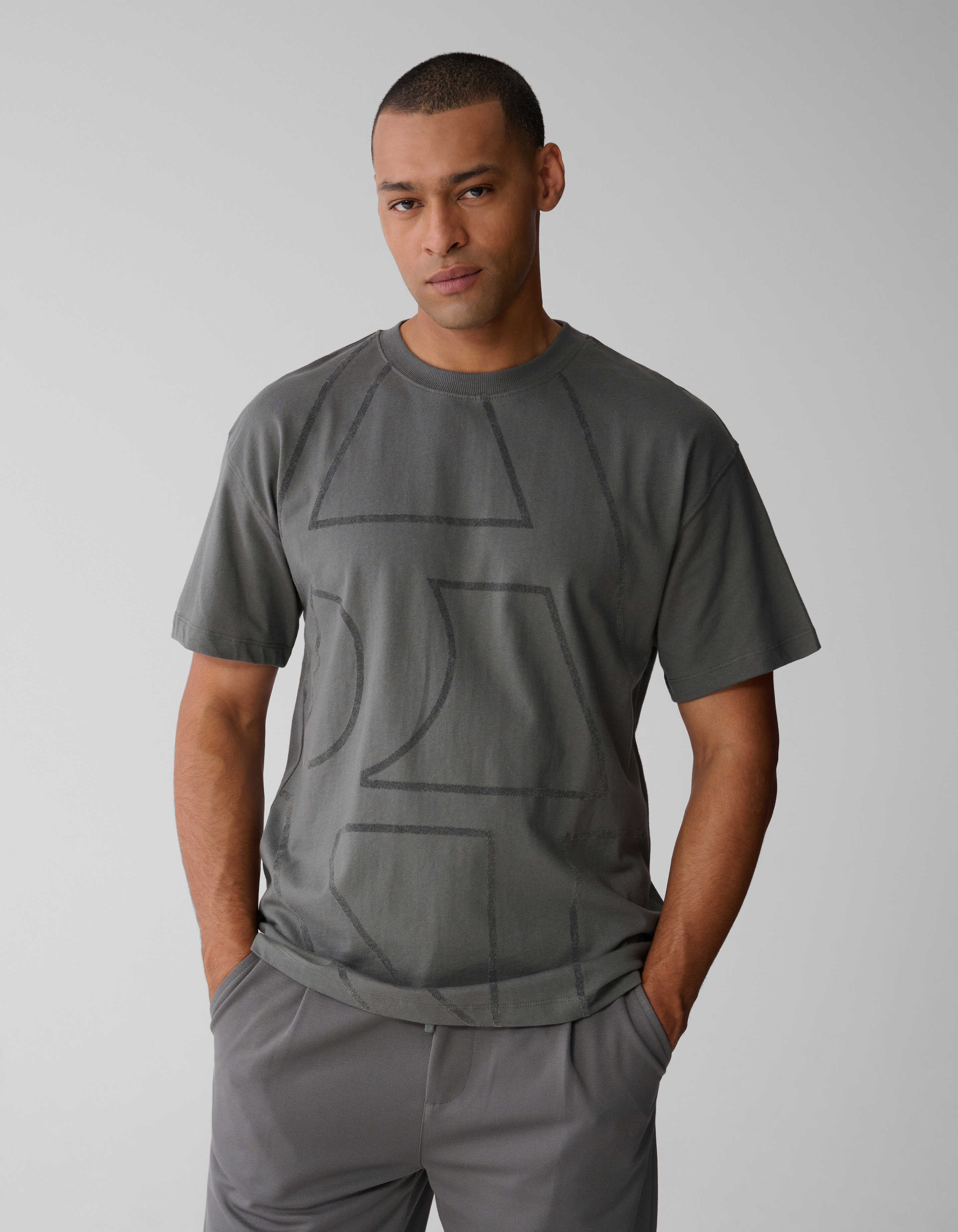 Flock Line Artwork T-shirt Dunkelgrün SHOEBY MEN