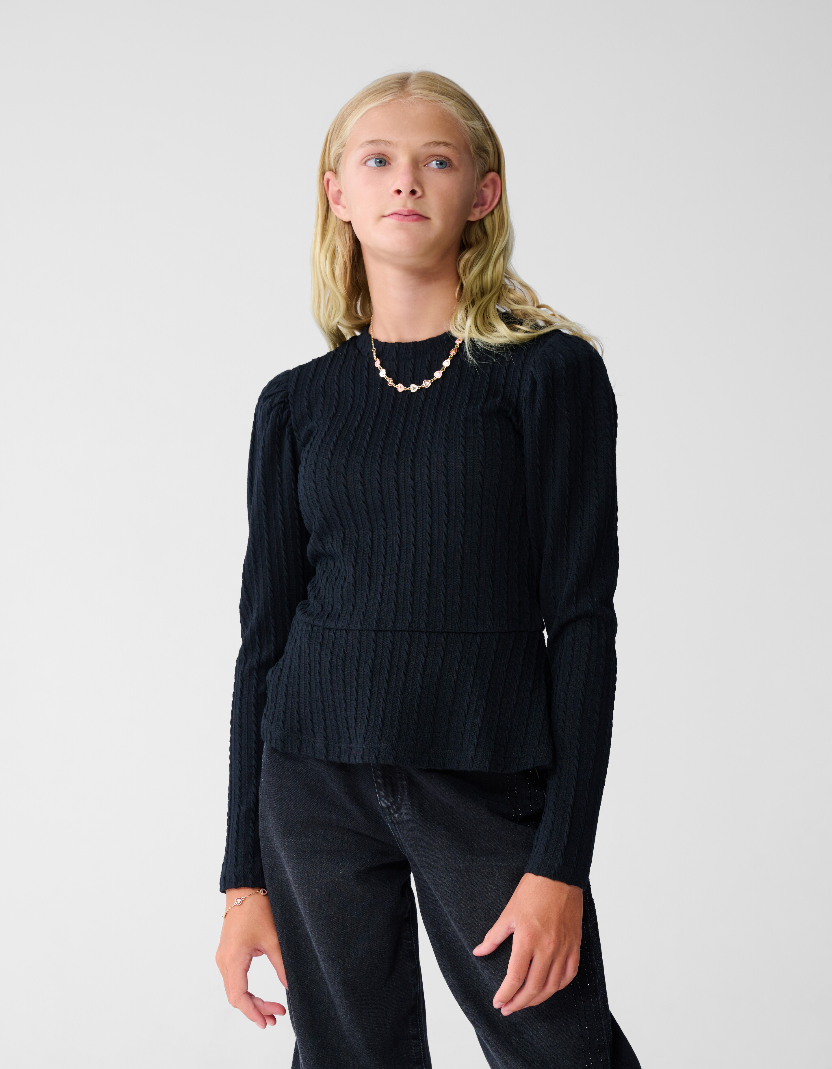 Peplum-Kabel-Top Schwarz SHOEBY GIRLS