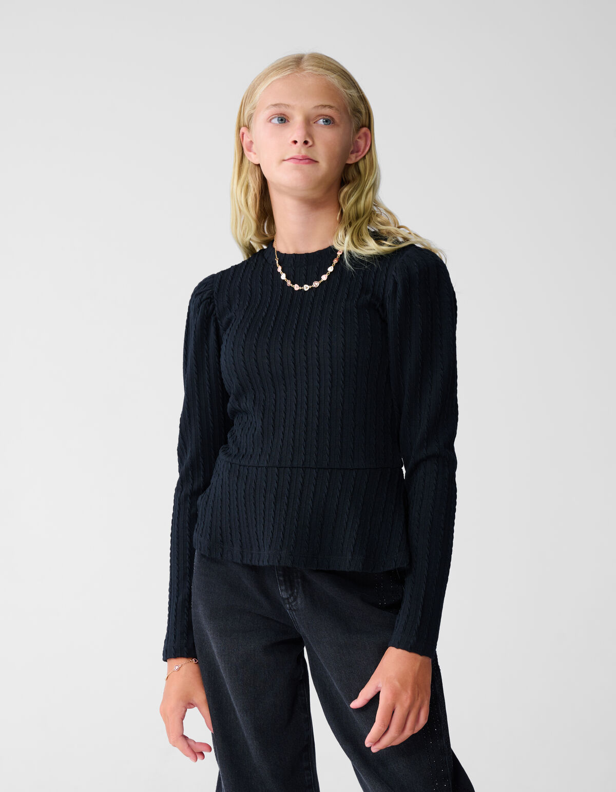 Peplum-Kabel-Top Schwarz SHOEBY GIRLS