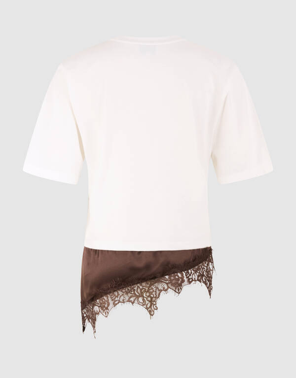 Kanten Satin T-Shirt Wei&szlig; SHOEBY WOMEN
