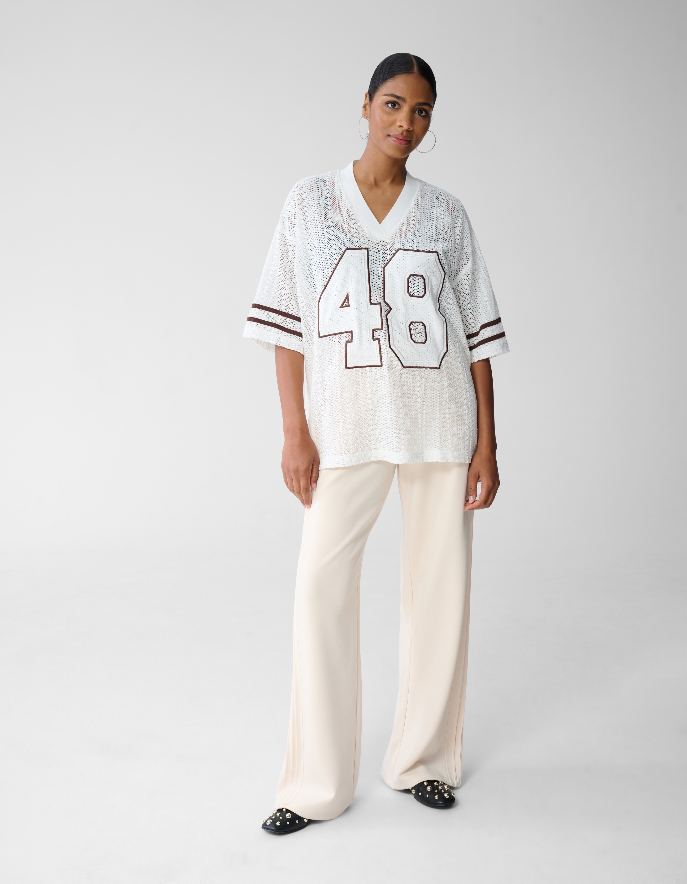 Übergrößen-Baseball-T-Shirt Gebrochenes Weiß Von F SHOEBY WOMEN