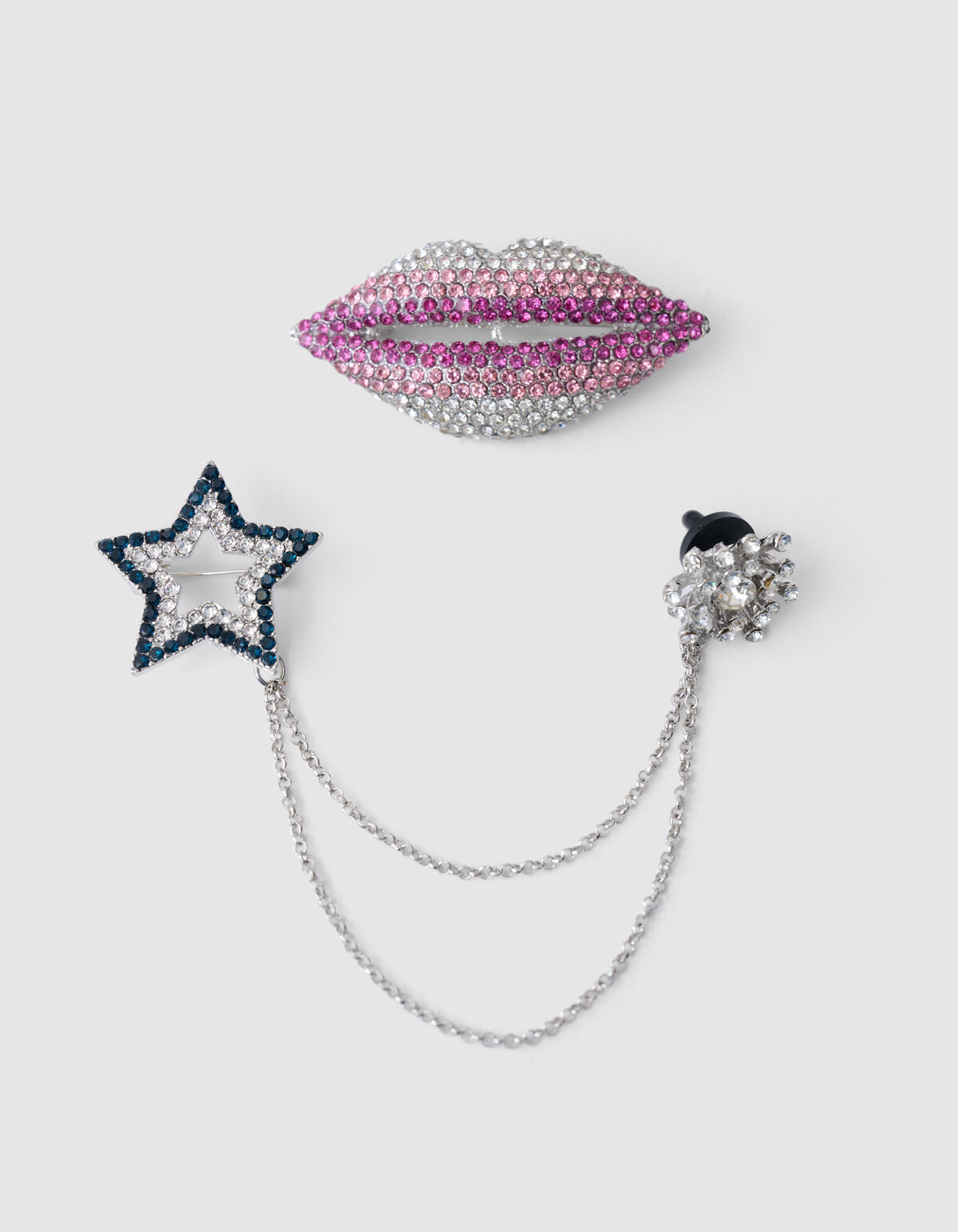 Lippen/Star Strass Broschen-Set Silber SHOEBY ACCESSOIRES
