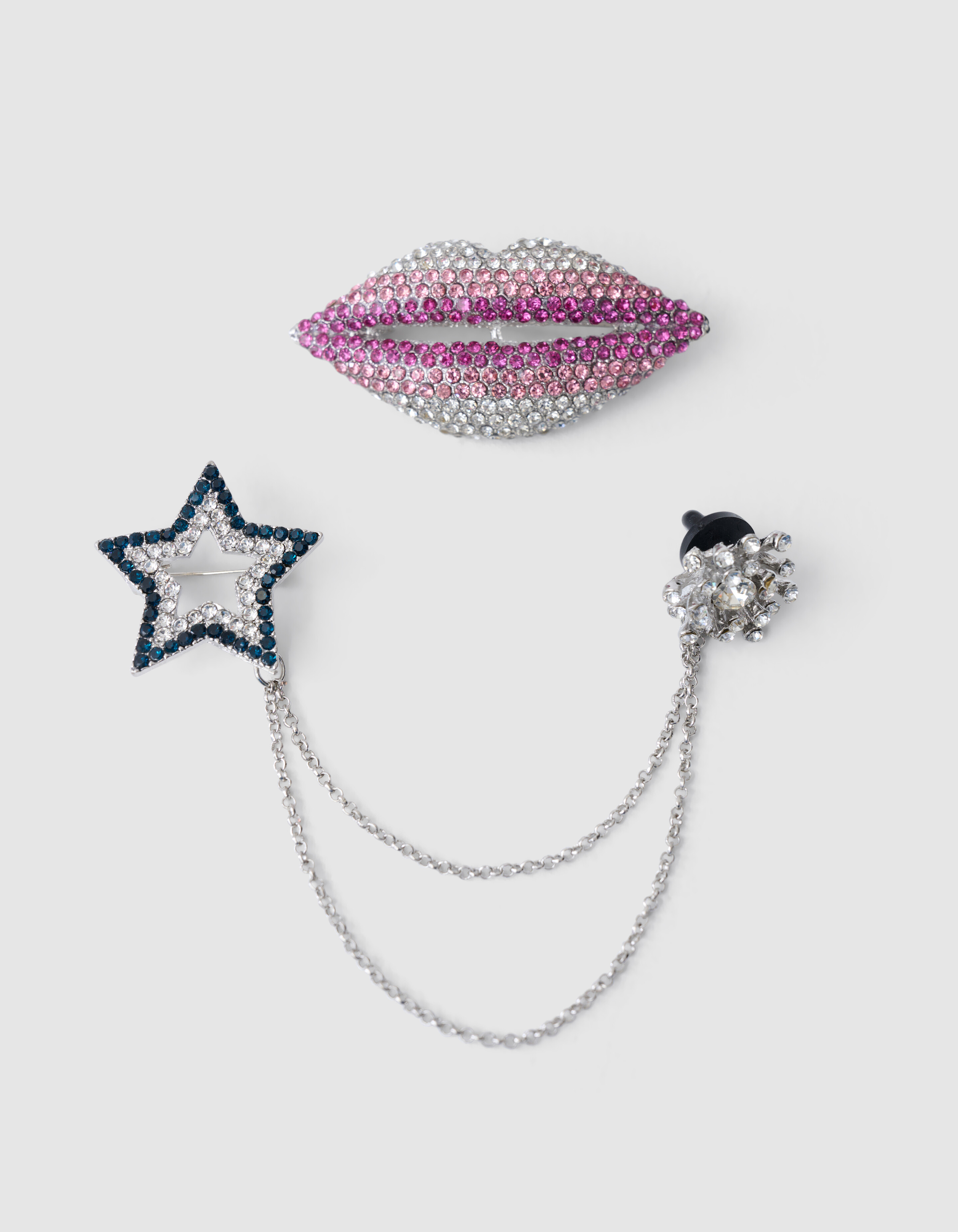 Lippen/Star Strass Broschen-Set Silber SHOEBY ACCESSOIRES