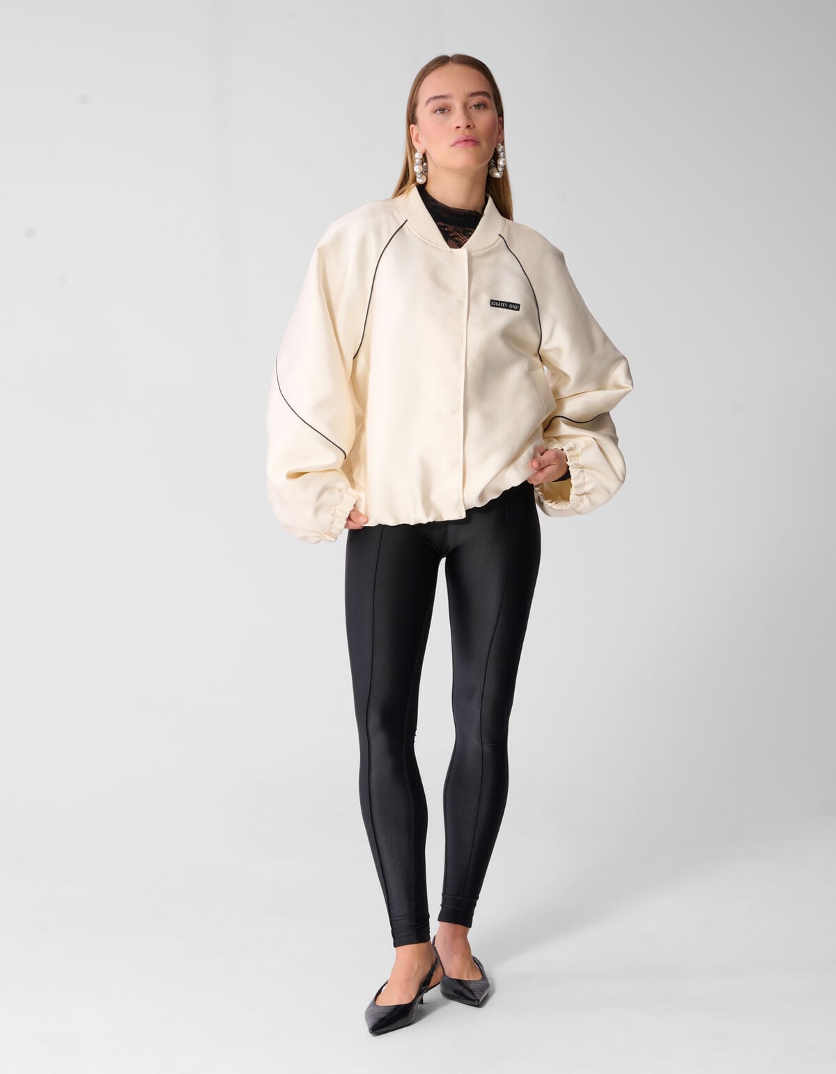 Oversized Sporty Piping Bomberjacke Ecru SHOEBY WOMEN