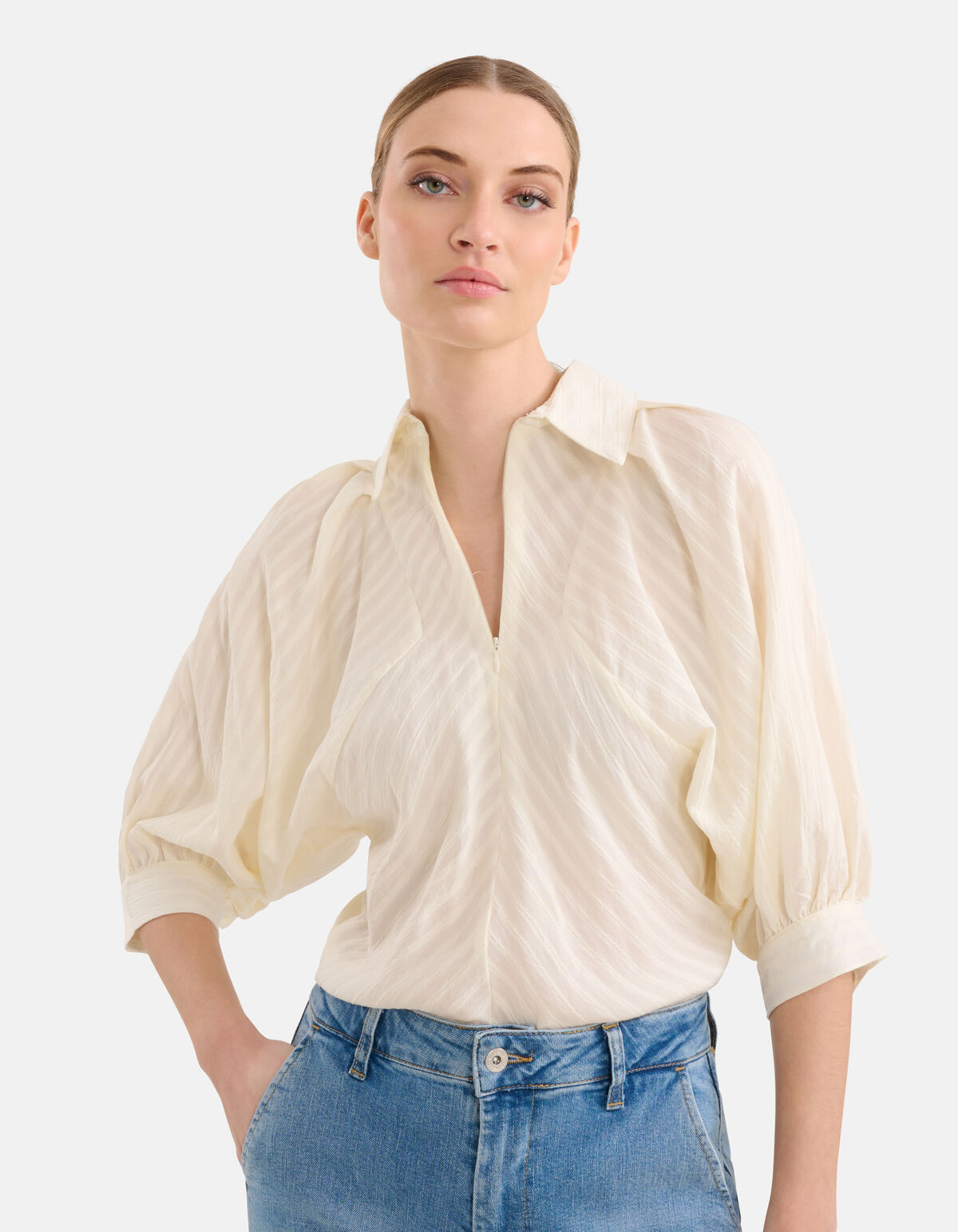 Bluse mit Reißverschluss und Streifen Off White SHOEBY WOMEN