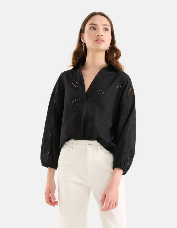 Broderie-Bluse Schwarz SHOEBY WOMEN