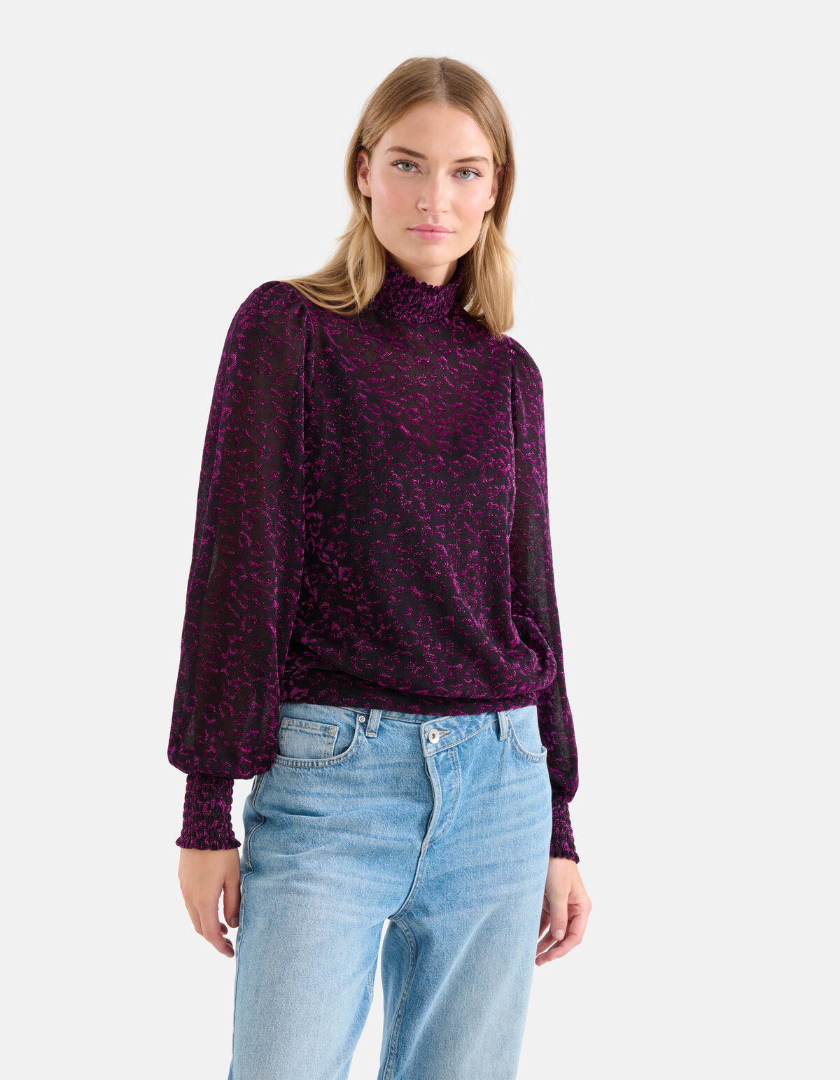 Lurex-Langarmtop Lila SHOEBY WOMEN