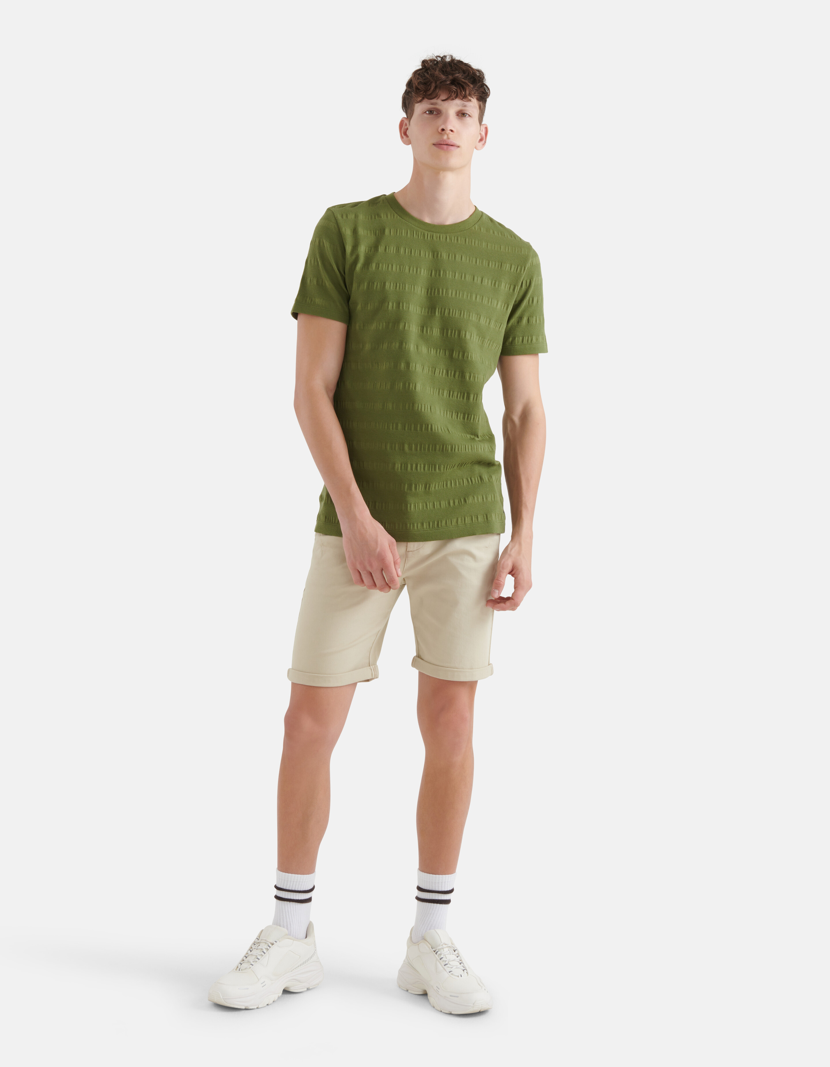 Crinkle-T-Shirt Dunkelgrün SHOEBY MEN