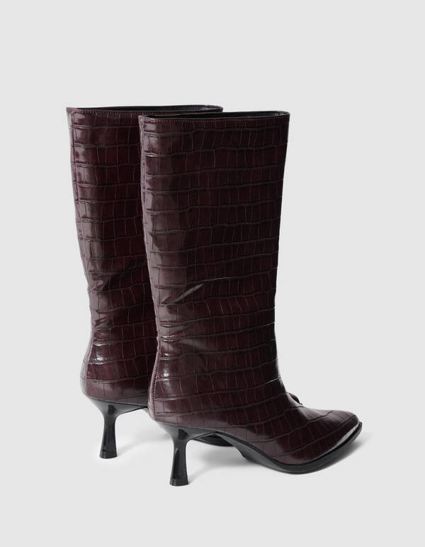 Croco Lackstiefel Dunkelbraun SHOEBY SHOES