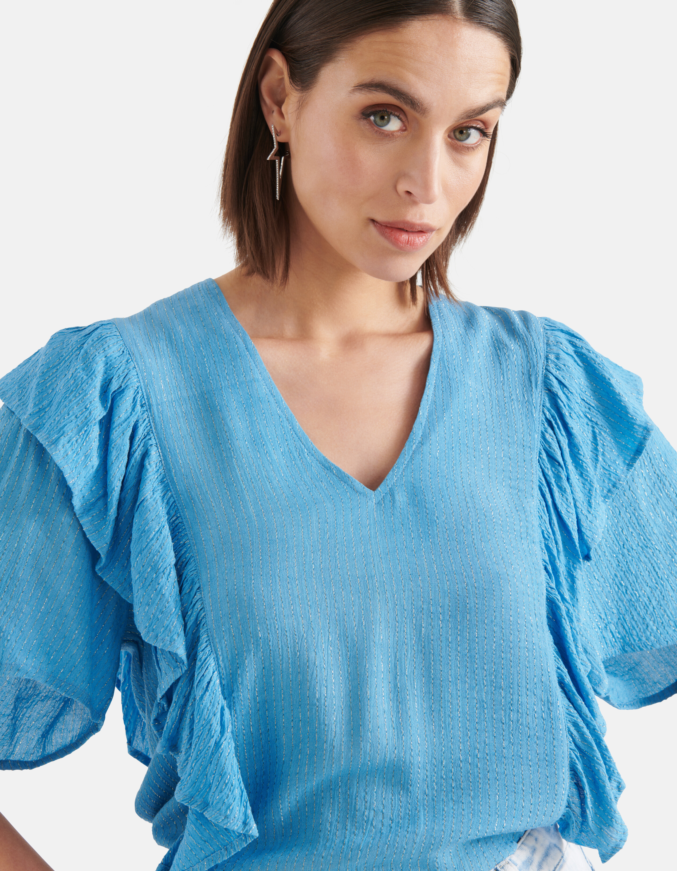 Rüschen-Lurex-Top Blau SHOEBY WOMEN